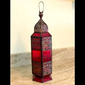 Beautiful Stain glass candle lantern red ruby color